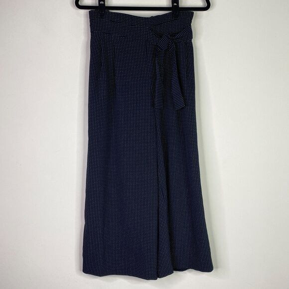 Anne Klein Paperbag High Tie Waist Wide Leg Crop Pants Polka Dot Womens Size XXS - Picture 1 of 9